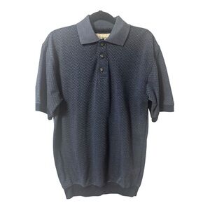 Penmans Vintage Herringbone Polo Shirt Men’s Small Short Sleeve Blue Patterned